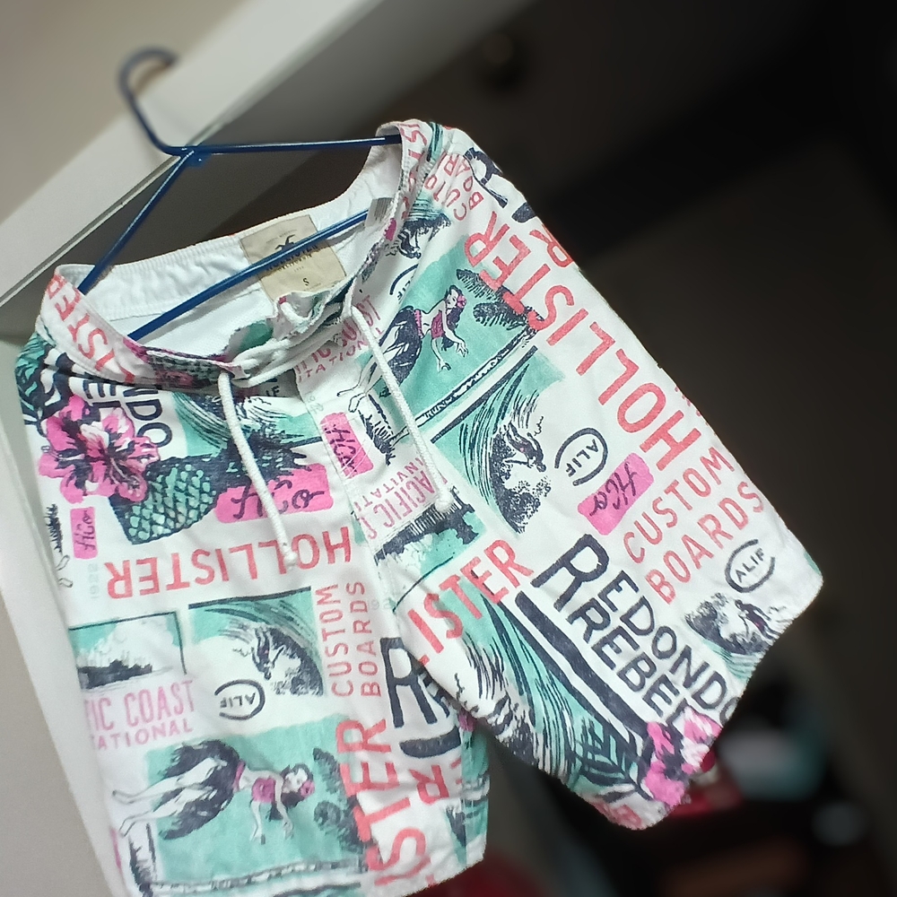 Hollister Vibrant Green and Pink Board Shorts